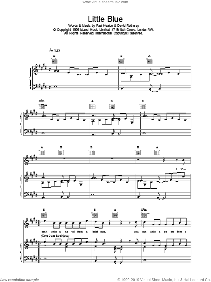 Little Blue sheet music for voice, piano or guitar by The Beautiful South, intermediate skill level