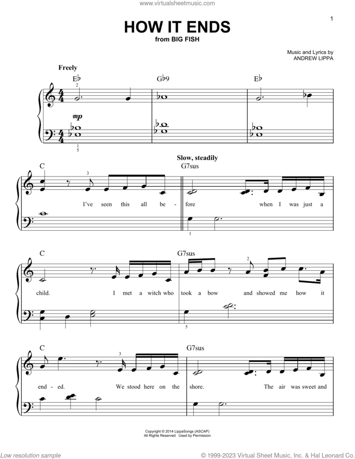How It Ends (from Big Fish) sheet music for piano solo by Andrew Lippa, beginner skill level