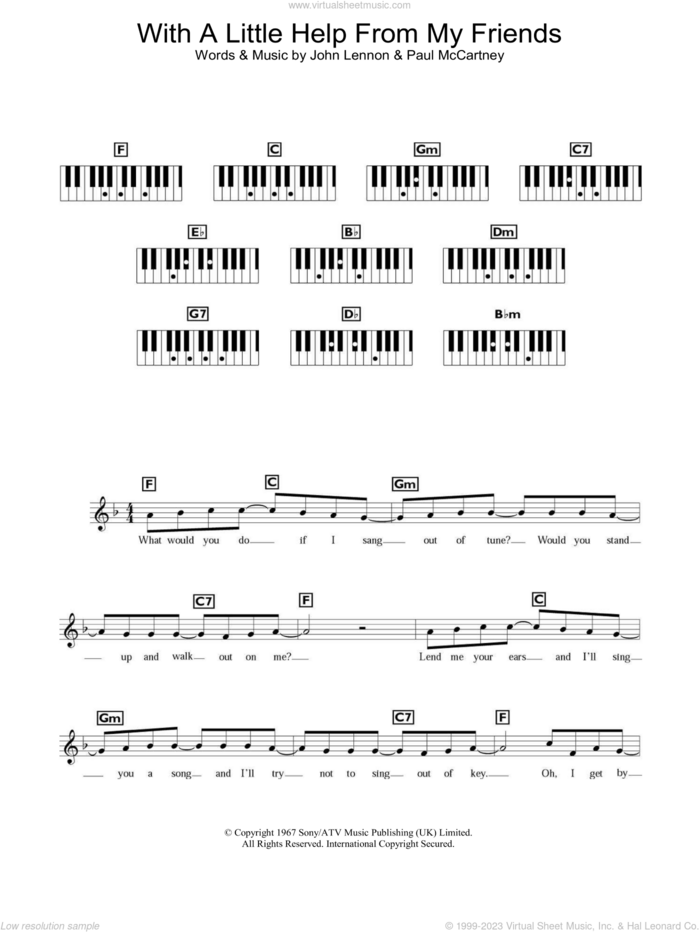 With A Little Help From My Friends sheet music for piano solo (chords, lyrics, melody) by The Beatles, John Lennon and Paul McCartney, intermediate piano (chords, lyrics, melody)