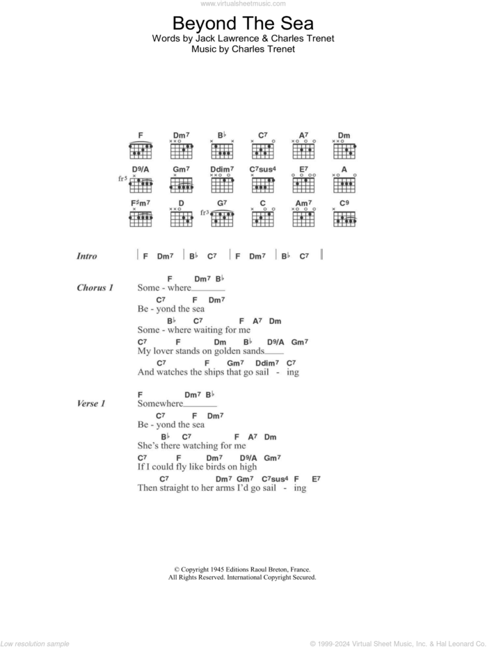 Beyond The Sea sheet music for guitar (chords) by Bobby Darin, Charles Trenet and Jack Lawrence, intermediate skill level