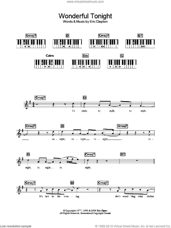 Wonderful Tonight sheet music for voice and other instruments (fake book) by Eric Clapton and Damage, wedding score, intermediate skill level
