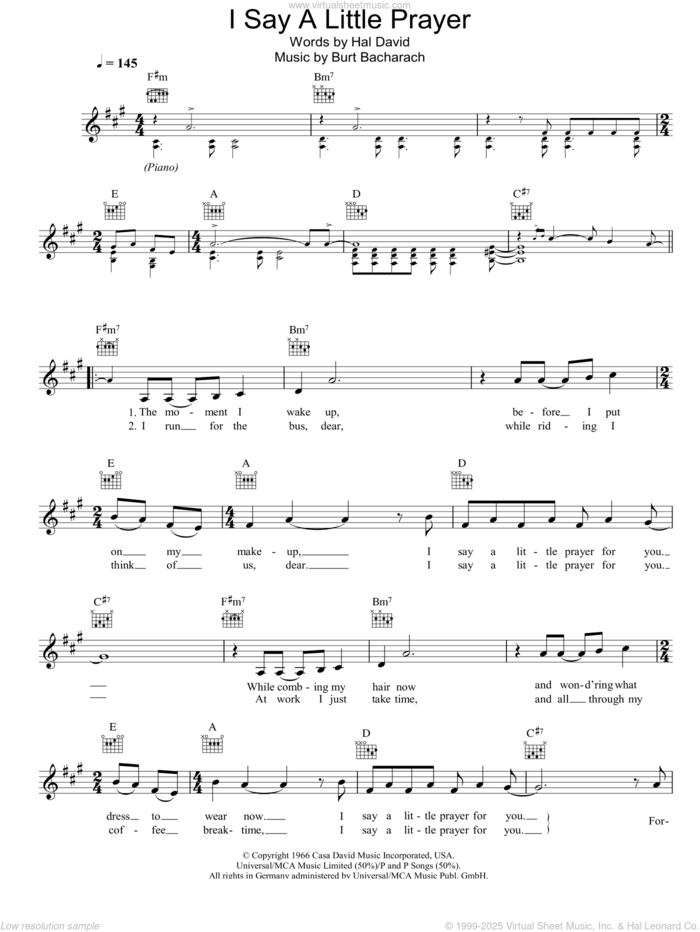 I Say A Little Prayer sheet music for voice and other instruments (fake book) by Bacharach & David, Promises, Promises (Musical), Burt Bacharach and Hal David, intermediate skill level