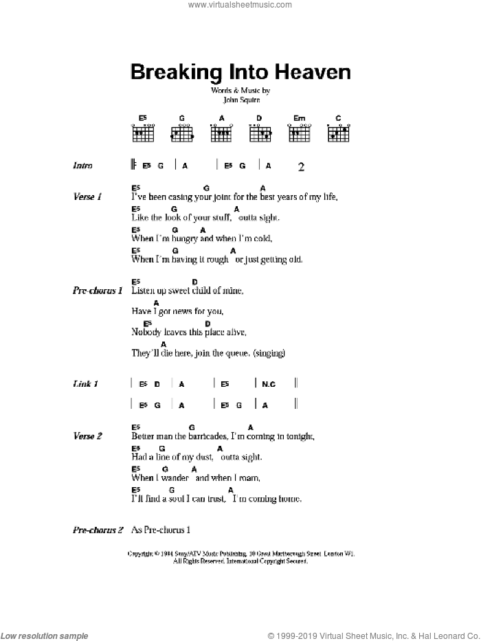 Breaking Into Heaven sheet music for guitar (chords) by The Stone Roses and John Squire, intermediate skill level