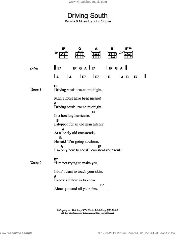 Driving South sheet music for guitar (chords) by The Stone Roses and John Squire, intermediate skill level