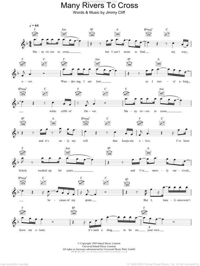 Many Rivers To Cross sheet music for voice and other instruments (fake book) by Jimmy Cliff, intermediate skill level