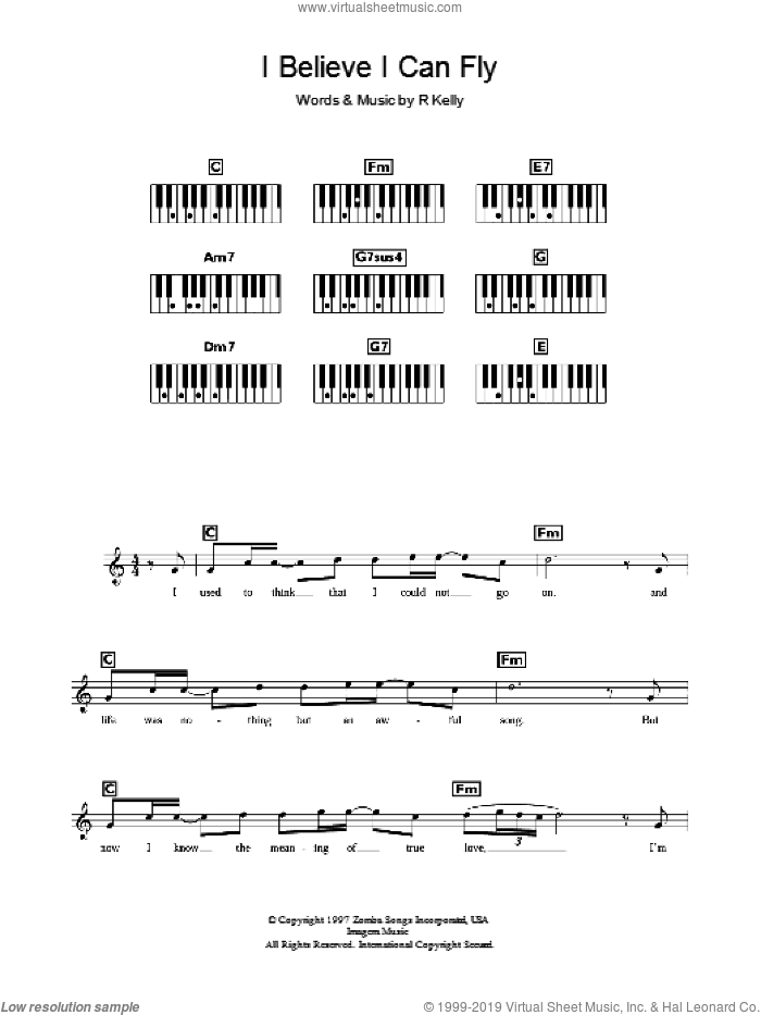 I Believe I Can Fly sheet music for voice and other instruments (fake book) by Robert Kelly, intermediate skill level