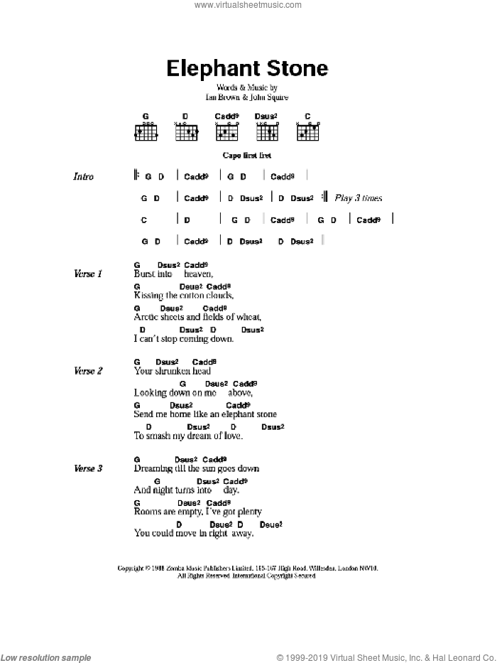 Elephant Stone sheet music for guitar (chords) by The Stone Roses, Ian Brown and John Squire, intermediate skill level