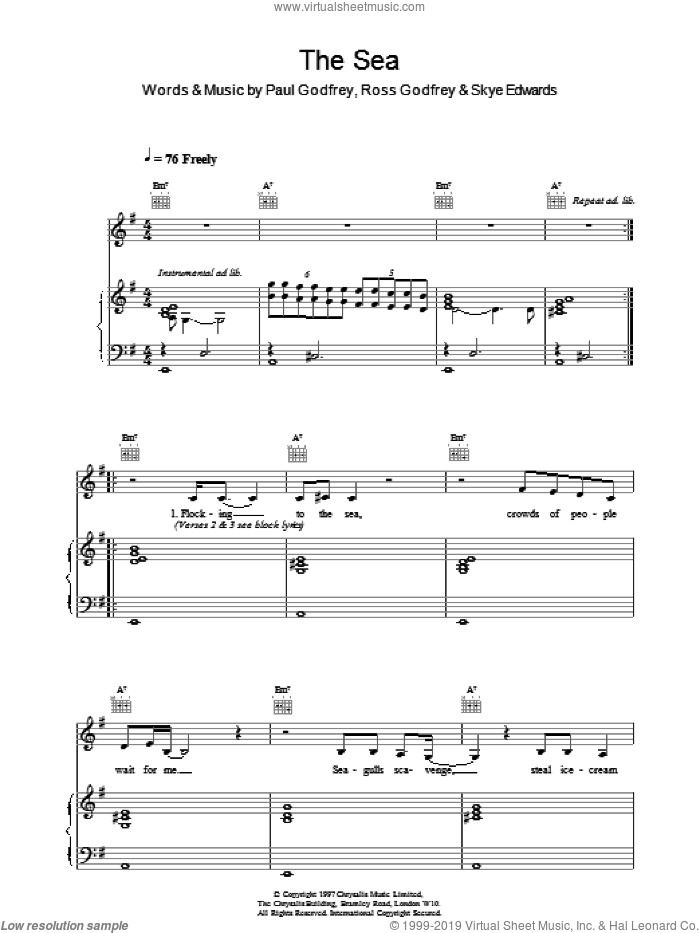 The Sea sheet music for voice, piano or guitar by Morcheeba, intermediate skill level