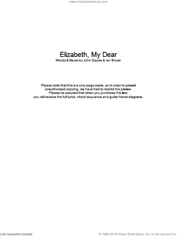Elizabeth My Dear sheet music for guitar (chords) by The Stone Roses, Ian Brown and John Squire, intermediate skill level