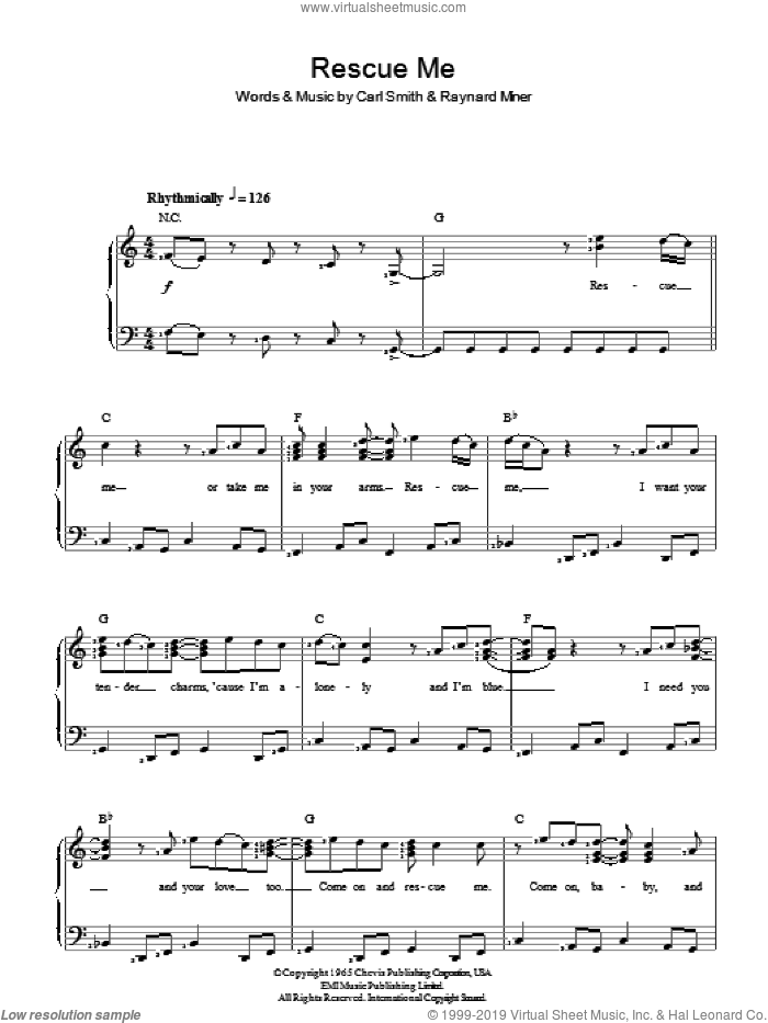 Rescue Me, (intermediate) sheet music for piano solo by Fontella Bass, Carl Smith and Raynard Miner, intermediate skill level