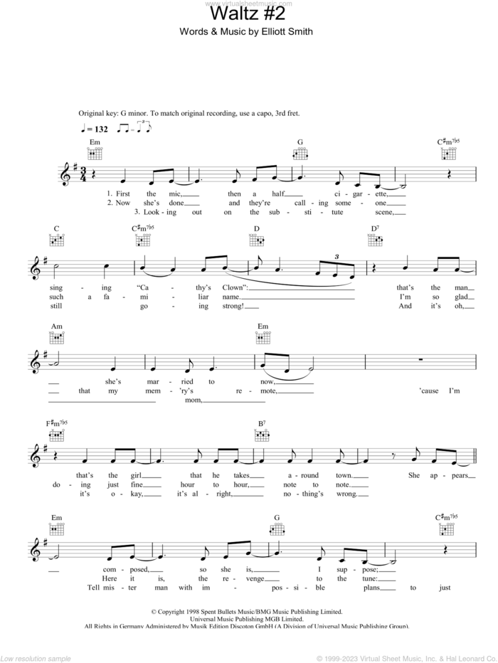 Waltz #2 (XO) sheet music for voice and other instruments (fake book) by Elliott Smith, intermediate skill level