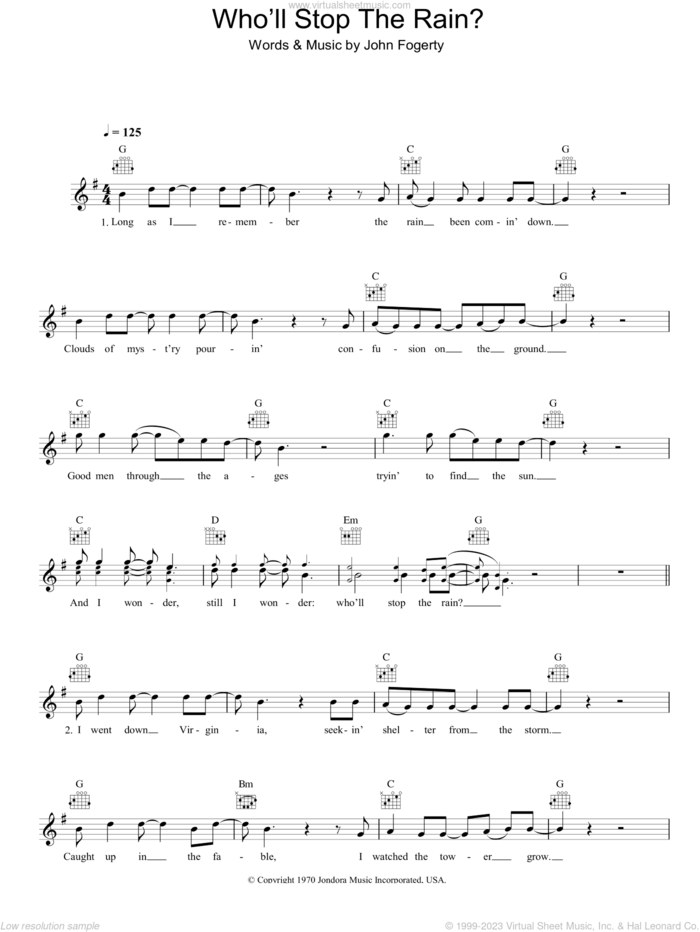 Who'll Stop The Rain sheet music for voice and other instruments (fake book) by Creedence Clearwater Revival and John Fogerty, intermediate skill level