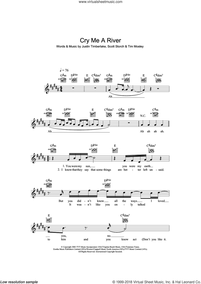 Cry Me A River sheet music for voice and other instruments (fake book) by Justin Timberlake, Scott Storch and Tim Mosley, intermediate skill level