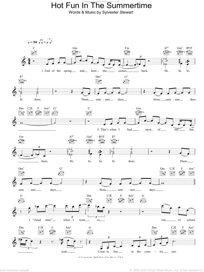 Hot Fun In The Summertime sheet music for voice and other instruments (fake book) by Sly And The Family Stone and Sylvester Stewart, intermediate skill level