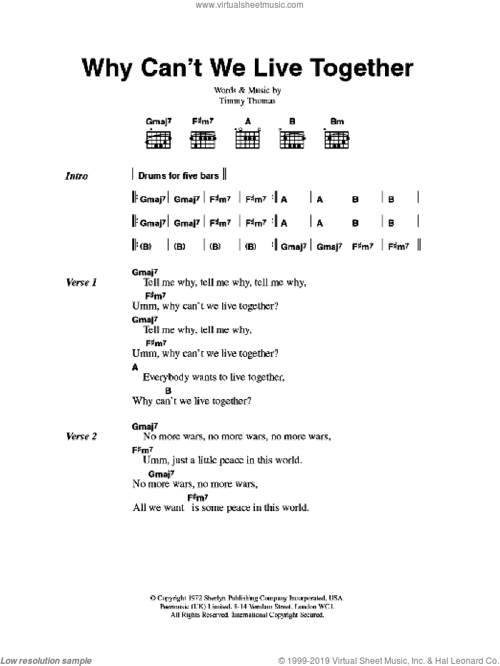 Why Can't We Live Together sheet music for guitar (chords) by Timmy Thomas, intermediate skill level