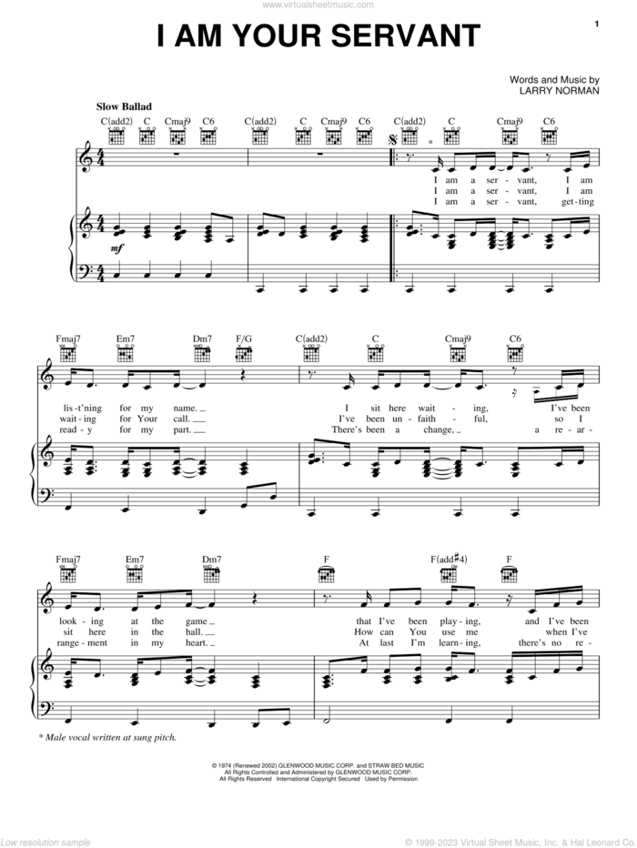 I Am Your Servant sheet music for voice, piano or guitar by Larry Norman, intermediate skill level