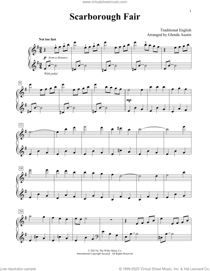 Scarborough Fair (arr. Glenda Austin) sheet music for piano solo (elementary)  and Glenda Austin, beginner piano (elementary)