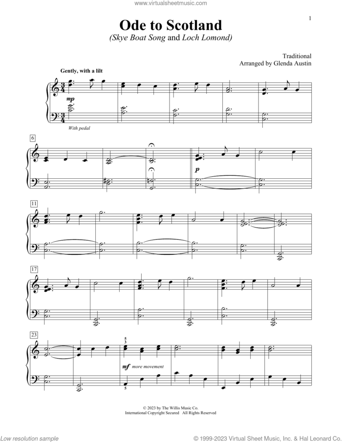 Ode To Scotland (arr. Glenda Austin) sheet music for piano solo (elementary)  and Glenda Austin, beginner piano (elementary)