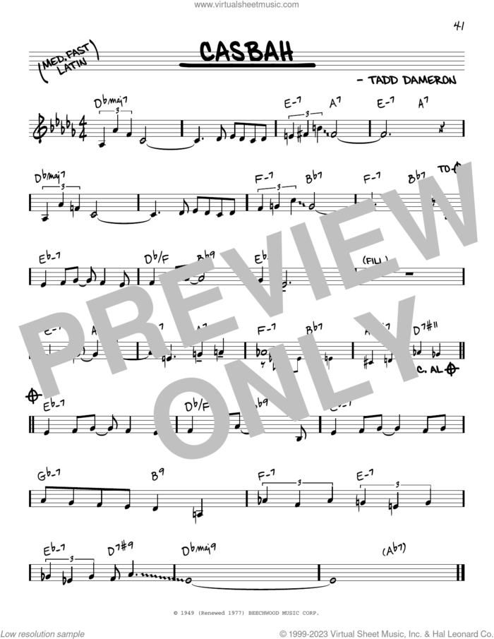 Casbah sheet music for voice and other instruments (real book) by Fats Navarro & Tadd Dameron and Tadd Dameron, intermediate skill level
