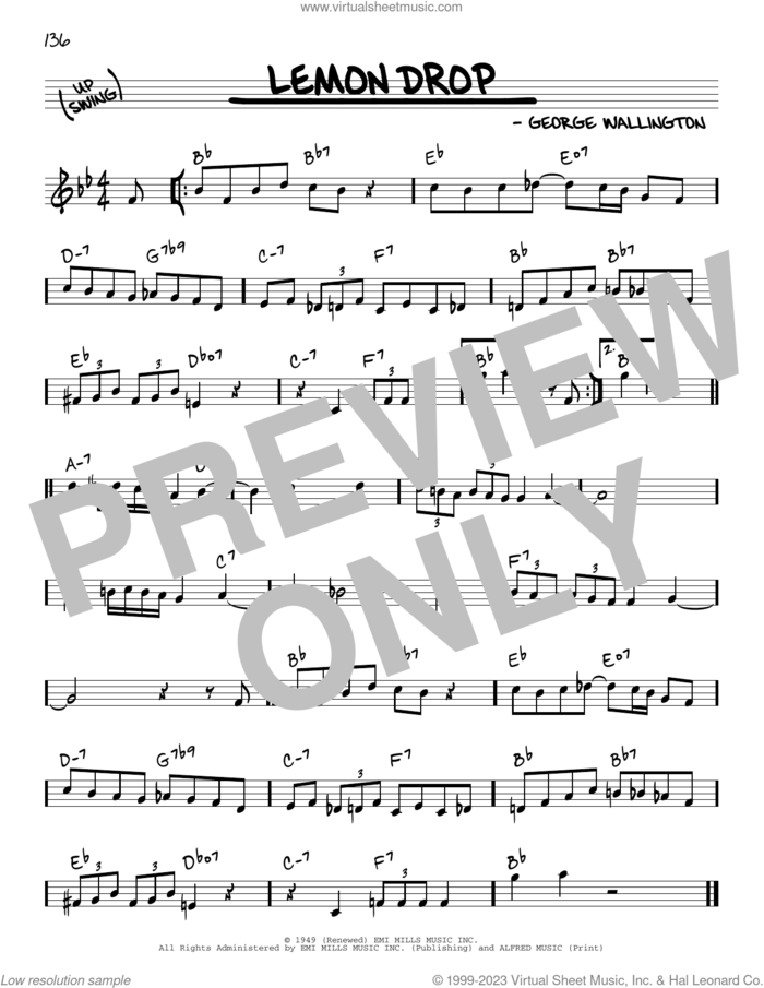 Lemon Drop sheet music for voice and other instruments (real book) by George Wallington, intermediate skill level