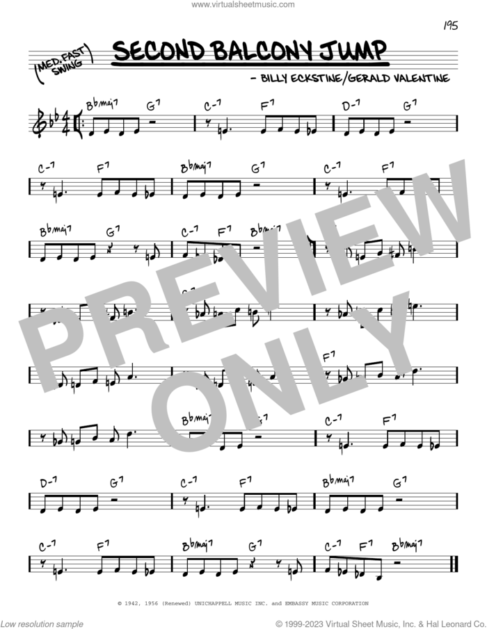 Second Balcony Jump sheet music for voice and other instruments (real book) by Dexter Gordon, Billy Eckstine and Gerald Valentine, intermediate skill level