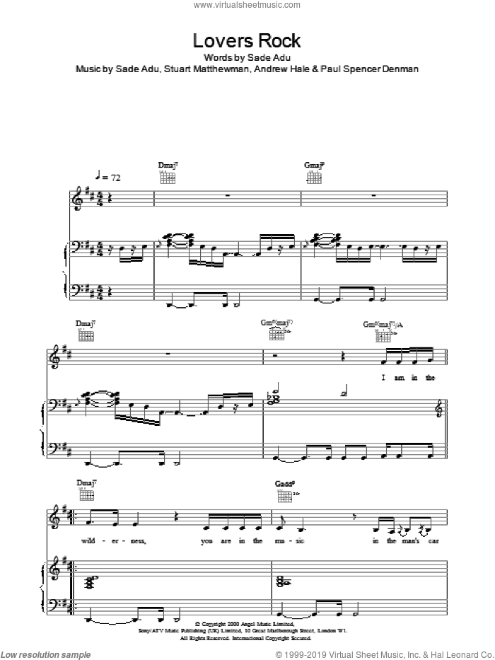 Lovers Rock sheet music for voice, piano or guitar by Sade, intermediate skill level