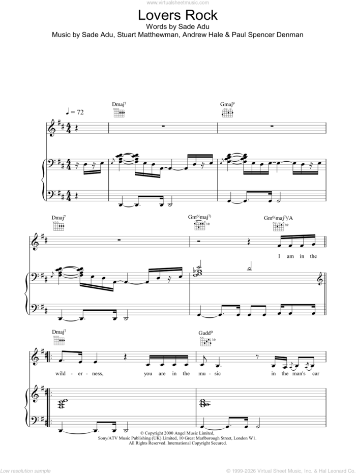 Lovers Rock sheet music for voice, piano or guitar by Sade, intermediate skill level
