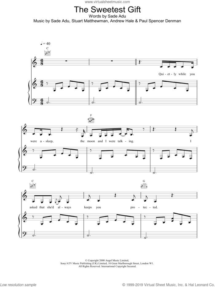 The Sweetest Gift sheet music for voice, piano or guitar by Sade, intermediate skill level