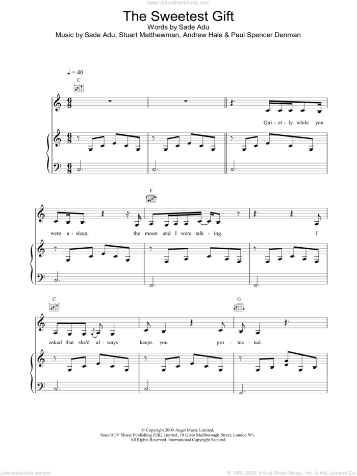 The Sweetest Gift sheet music for voice, piano or guitar by Sade, intermediate skill level