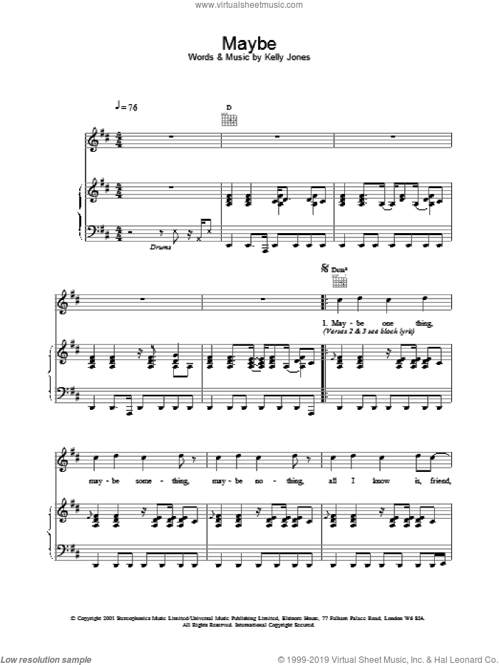 Maybe sheet music for voice, piano or guitar by Stereophonics, intermediate skill level