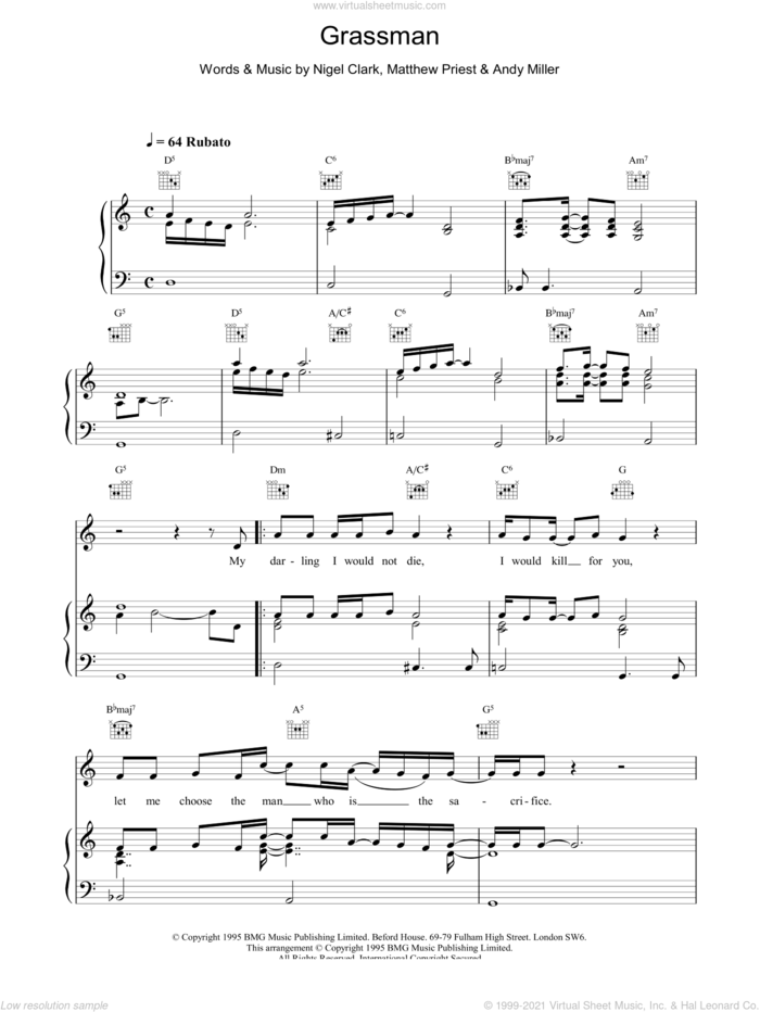 Grassman sheet music for voice, piano or guitar by Dodgy, intermediate skill level