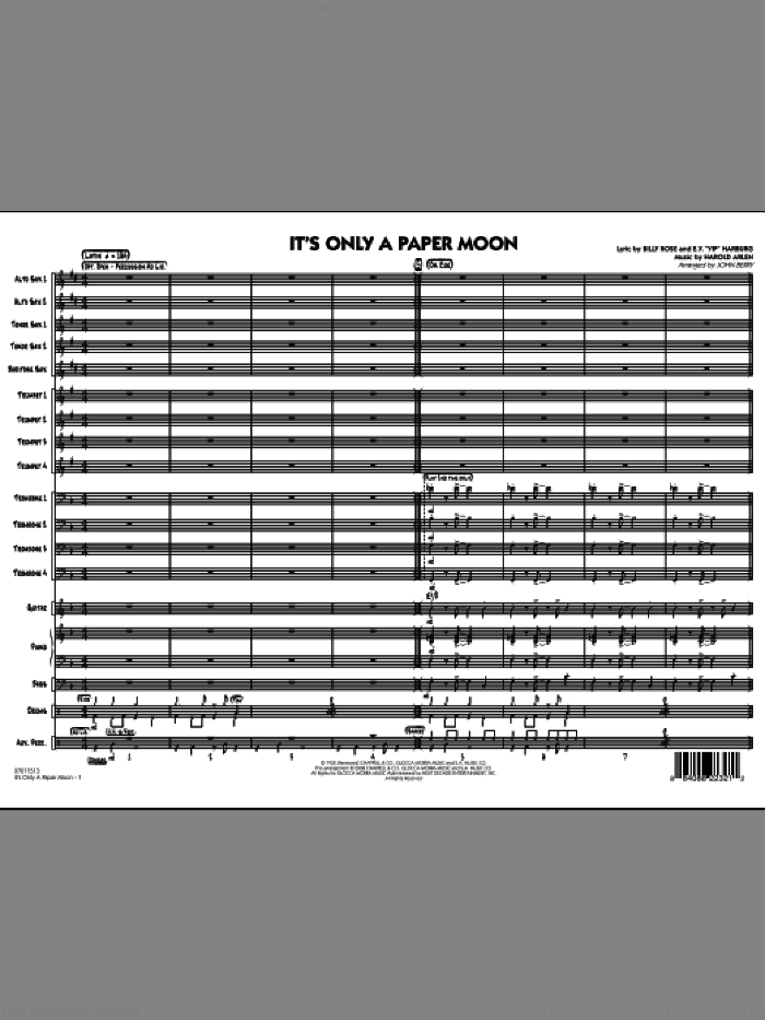 It's Only a Paper Moon (COMPLETE) sheet music for jazz band by Harold Arlen, Billy Rose, E.Y. Harburg and John Berry, intermediate skill level