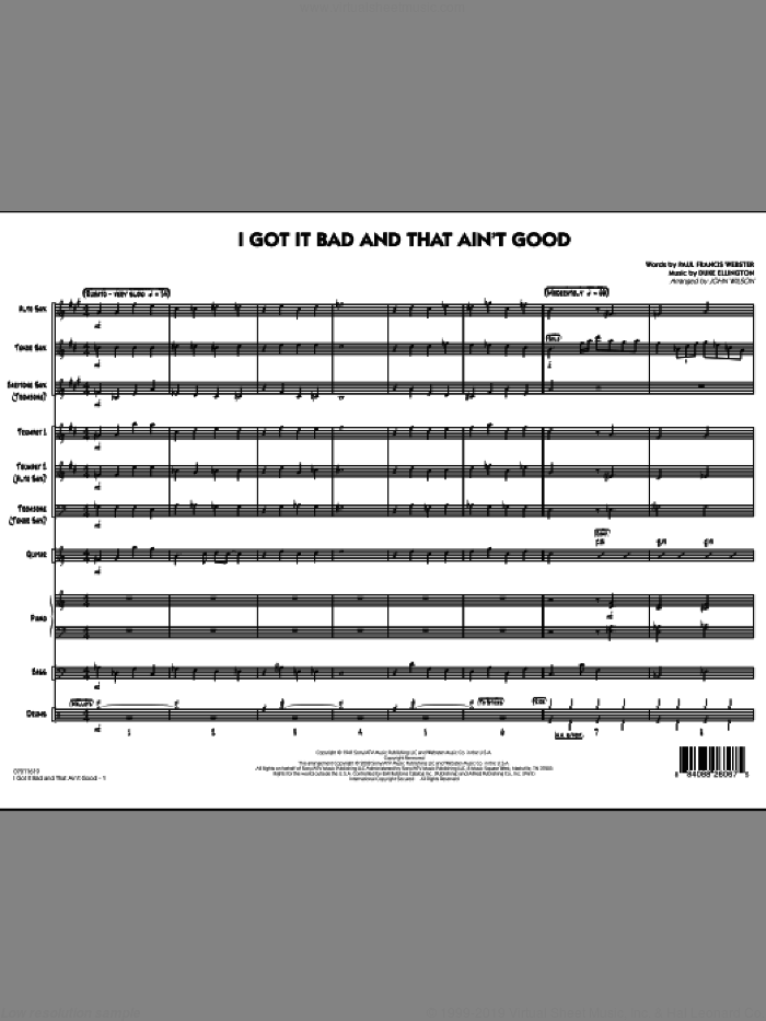 I Got It Bad and That Ain't Good (COMPLETE) sheet music for jazz band by Duke Ellington, Paul Francis Webster and John Wilson, intermediate skill level