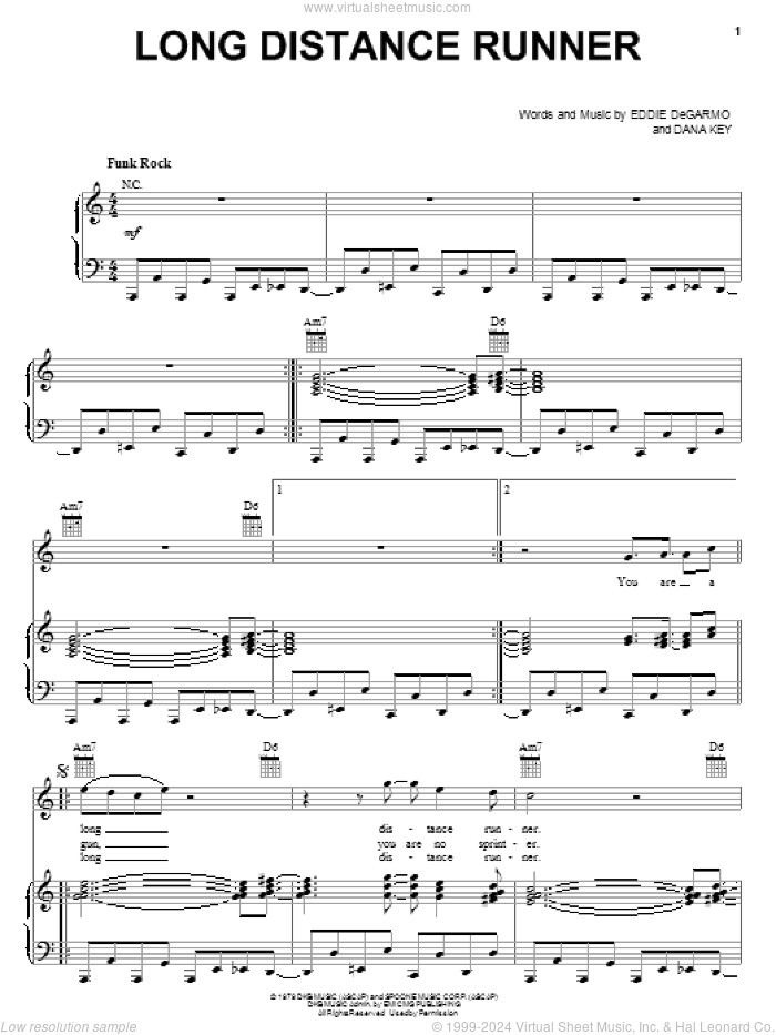 Long Distance Runner sheet music for voice, piano or guitar by DeGarmo & Key, Dana Key and Eddie DeGarmo, intermediate skill level