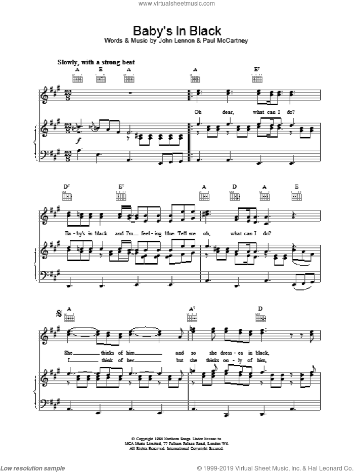 Baby's In Black sheet music for voice, piano or guitar by The Beatles, intermediate skill level