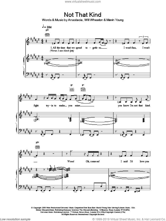 Not That Kind sheet music for voice, piano or guitar by Anastacia, intermediate skill level