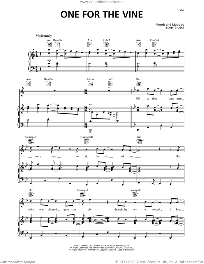 One For The Vine sheet music for voice, piano or guitar by Genesis and Tony Banks, intermediate skill level