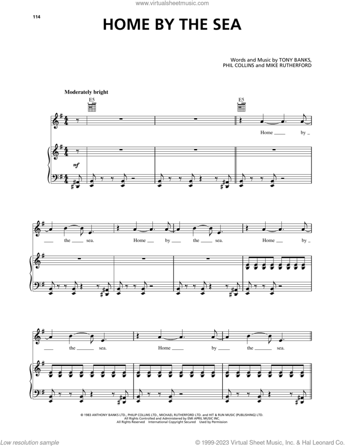 Home By The Sea sheet music for voice, piano or guitar by Genesis, Mike Rutherford, Phil Collins and Tony Banks, intermediate skill level