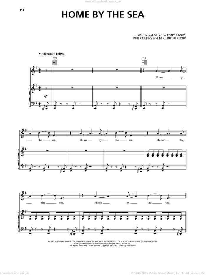 Home By The Sea sheet music for voice, piano or guitar by Genesis, Mike Rutherford, Phil Collins and Tony Banks, intermediate skill level