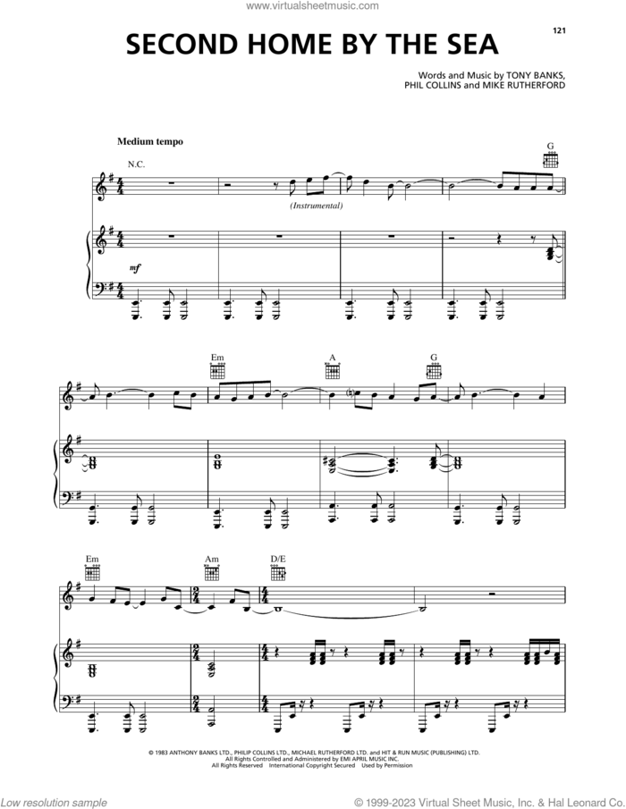 Second Home By The Sea sheet music for voice, piano or guitar by Genesis, Mike Rutherford, Phil Collins and Tony Banks, intermediate skill level