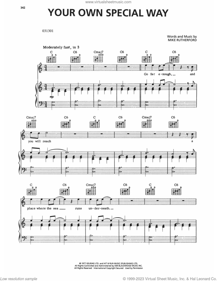 Your Own Special Way sheet music for voice, piano or guitar by Genesis and Mike Rutherford, intermediate skill level