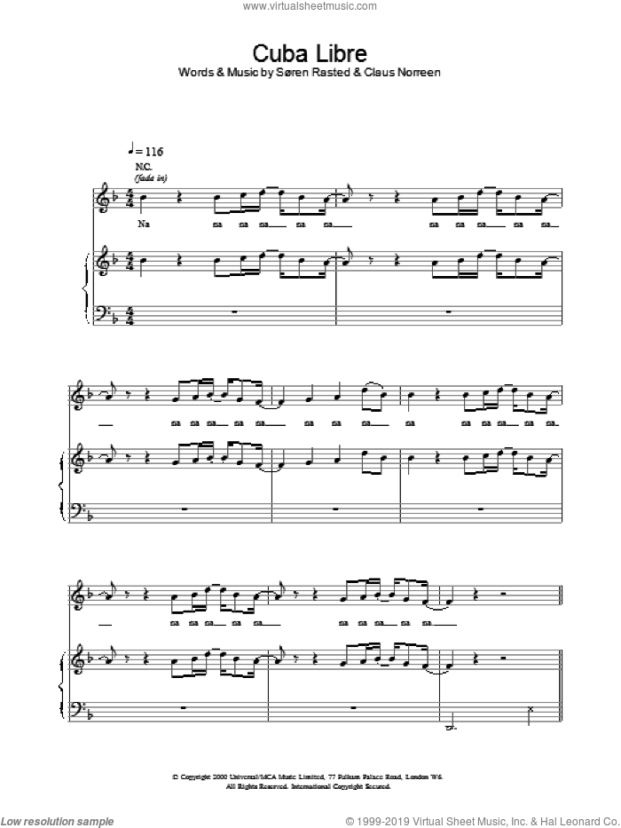 Cuba Libre sheet music for voice, piano or guitar by Aqua, intermediate skill level