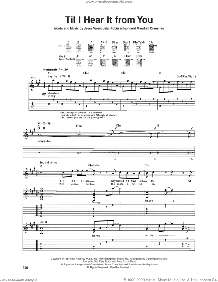 Til I Hear It From You sheet music for guitar (tablature) by Gin Blossoms, Jesse Valenzuela, Marshall Crenshaw and Robin Wilson, intermediate skill level