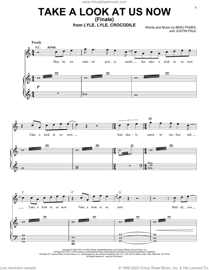 Take A Look At Us Now (Finale) (from Lyle, Lyle, Crocodile) sheet music for voice and piano by Pasek & Paul, Shawn Mendes, Winslow Fegley, Benj Pasek and Justin Paul, intermediate skill level