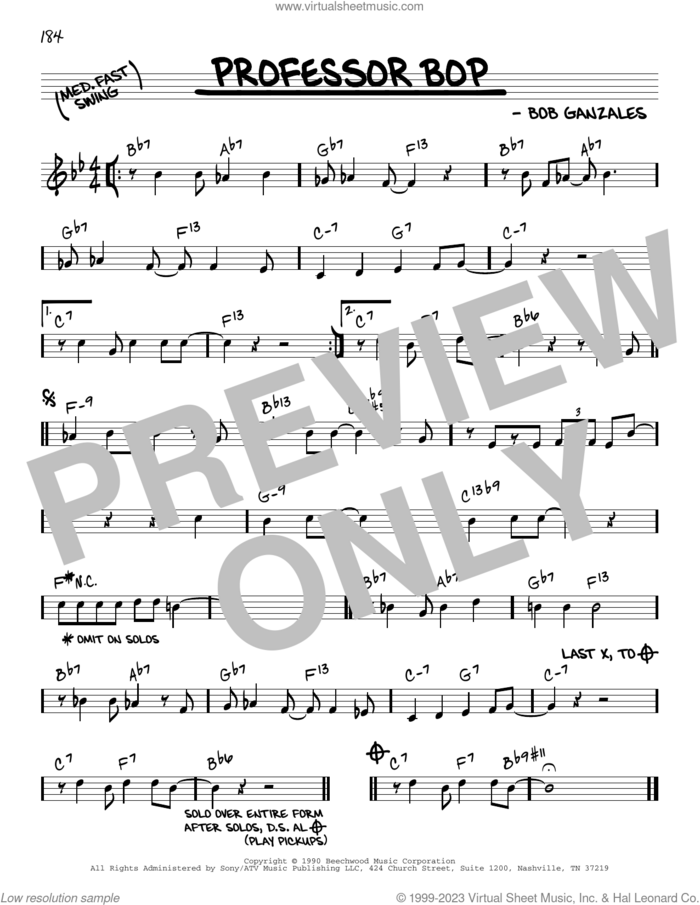 Professor Bop sheet music for voice and other instruments (real book) by Babs Gonzales and Bob Gonzales, intermediate skill level
