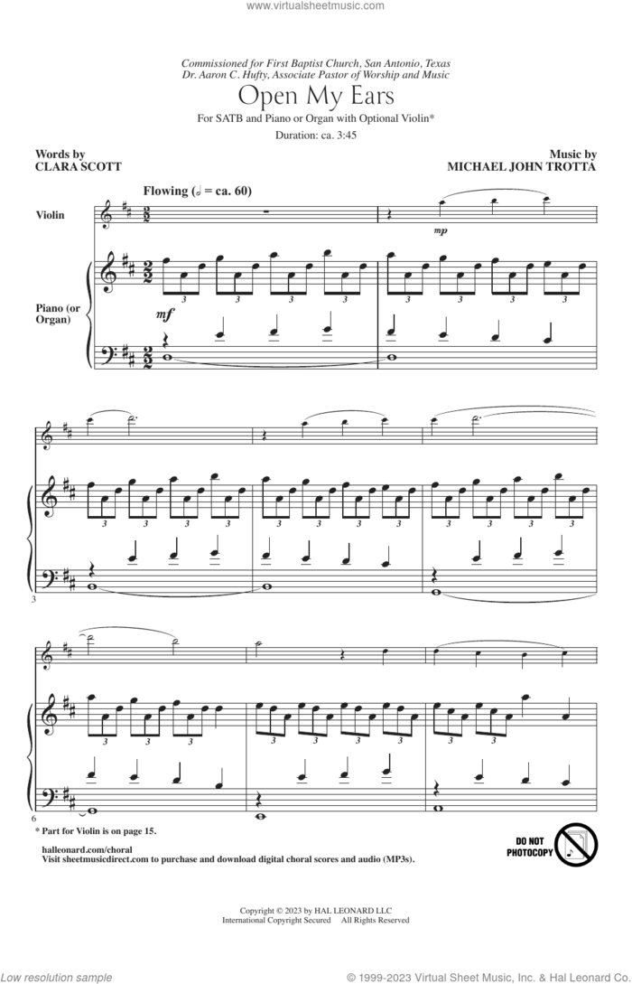 Open My Ears sheet music for choir (SATB: soprano, alto, tenor, bass) by Michael John Trotta and Clara Scott, intermediate skill level