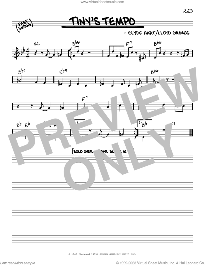 Tiny's Tempo sheet music for voice and other instruments (real book) by Lloyd Grimes and Clyde Hart, intermediate skill level