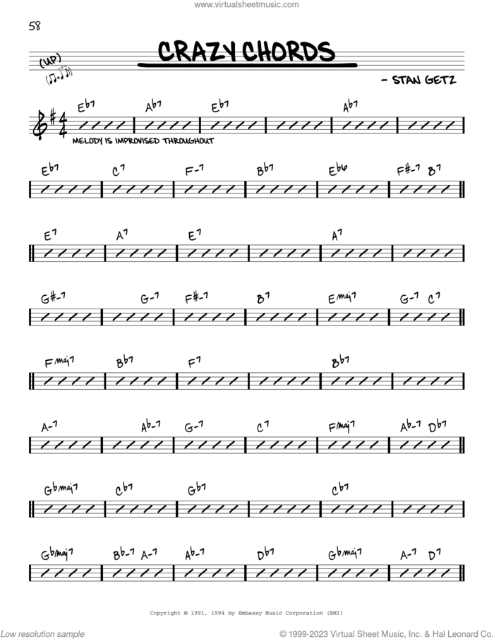 Crazy Chords sheet music for voice and other instruments (real book) by Stan Getz, intermediate skill level