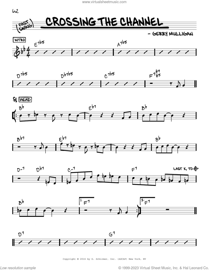 Crossing The Channel sheet music for voice and other instruments (real book) by Gerry Mulligan, intermediate skill level
