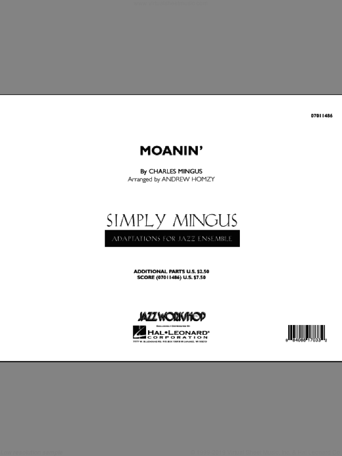 Moanin' (COMPLETE) sheet music for jazz band by Charles Mingus and Andrew Homzy, intermediate skill level